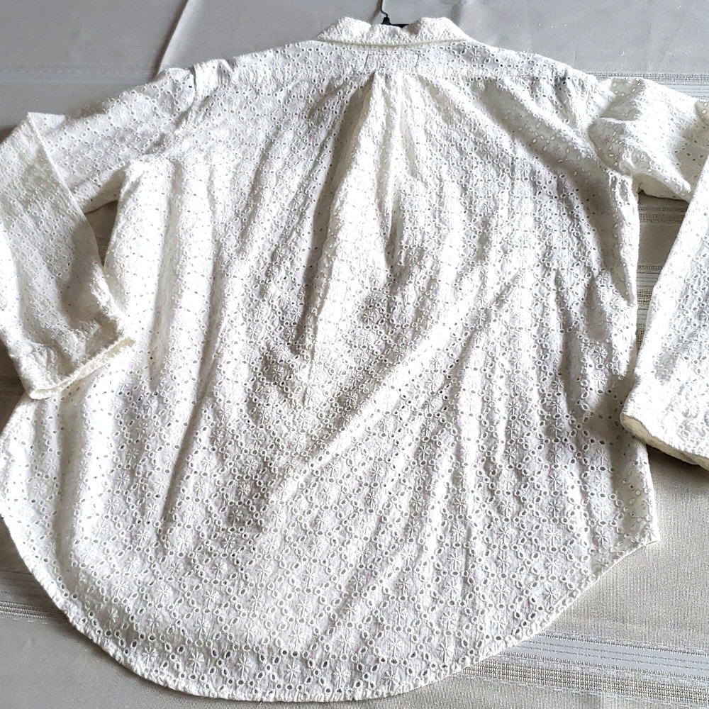 Current/Elliott NEW SHIRT Button Down Top Eyelet Cotton Long Sleeve Women's S/M - Picture 9 of 16